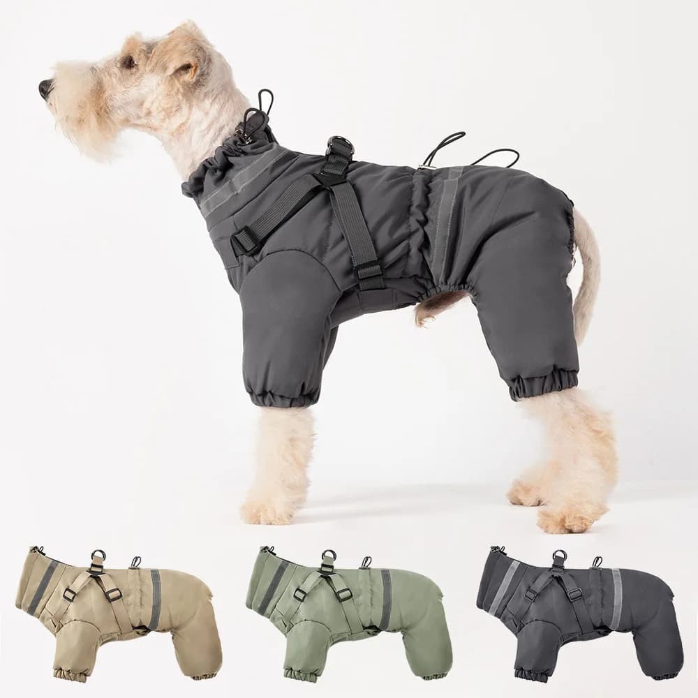 Dog Clothes Winter Warm Overalls Small Medium Dog Jumpsuit Cotton Jacket Thicken Padded Coat with Harness Adjustable Reflective