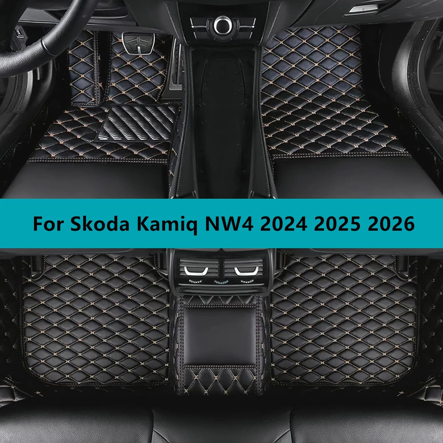 Tappetini per auto in pelle personalizzati per Skoda Kamiq NW4 2024 2025 2026 Tappetini per auto impermeabili per tutte le stagioni