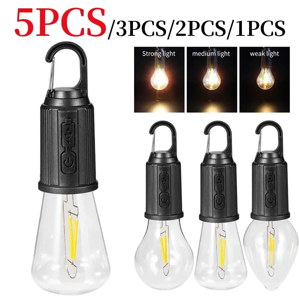Lampada da campeggio portatile Lampada da campeggio a LED da 600 mAh con gancio Lanterna di illuminazione portatile Tipo C Ricarica impermeabile per l'escursionismo Pesca