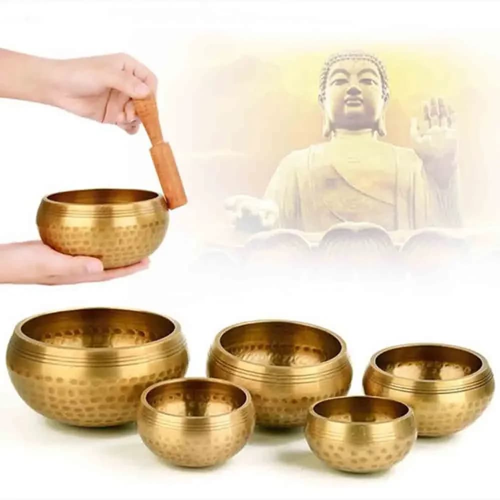 Set of 5Pcs Silent Mind Tibetan Singing Bowl Hand Hammered Sound Healing Yoga Chanting Meditation Buddhism Bowl 8-12 cm