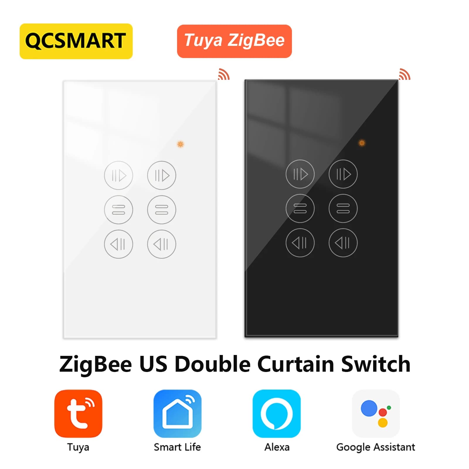 QCSMART ZigBee 3.0 Doppia Tenda Otturatore Interruttore Standard USA Tuya Vita Intelligente App di Controllo Remoto Assistente Domestico Alexa FAI DA TE