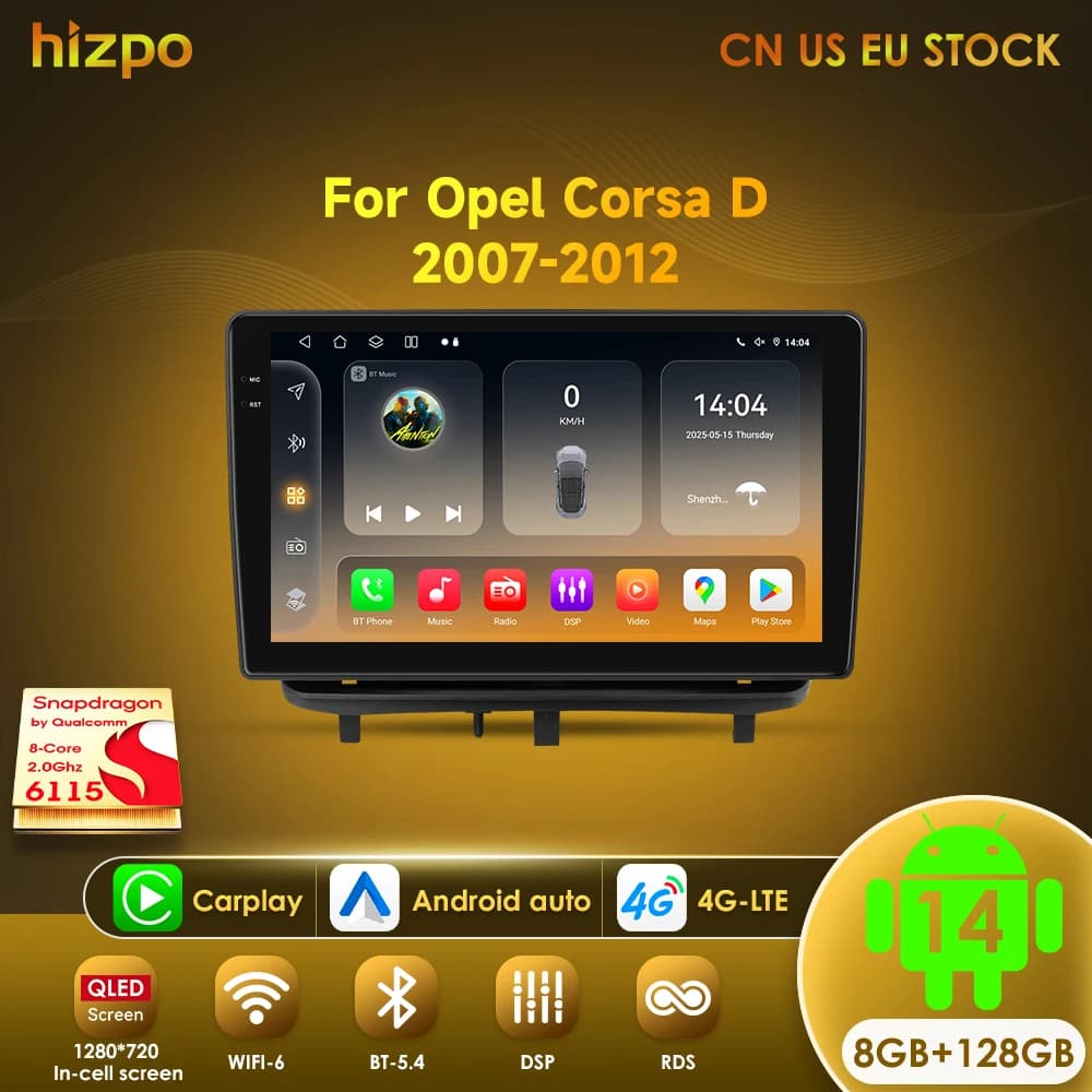 Hizpo Autoradio Lettore Multimediale Per Opel Corsa D 2007-2012 Hatchback Van Wireless CarPlay Android 14 Auto Sistema Intelligente
