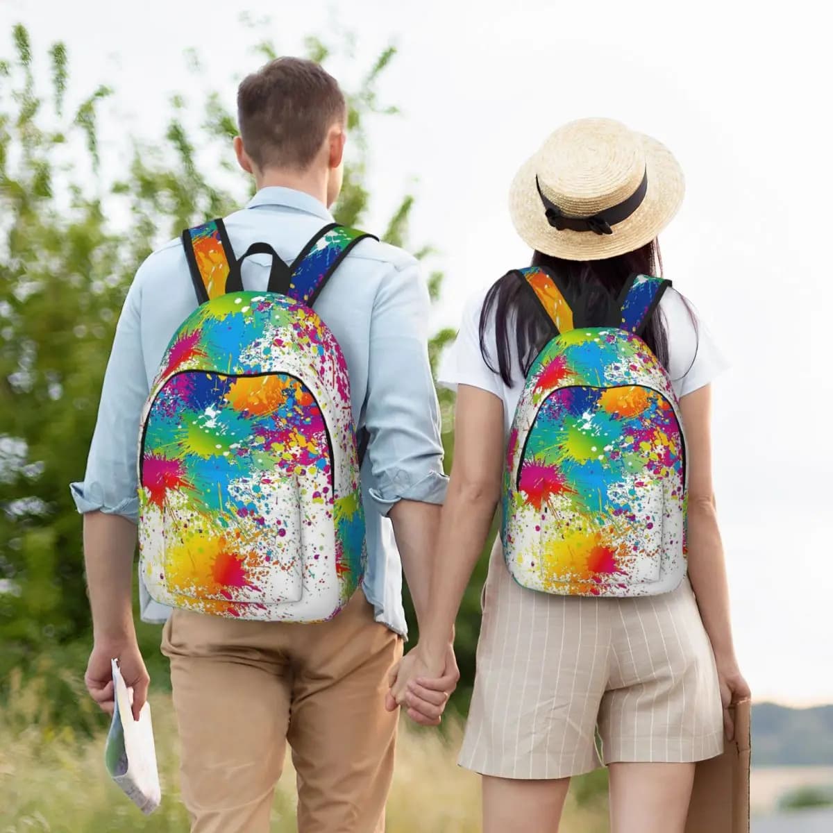 Rainbow Colorful Art Smock Oil Paint 2 Student Backpack School Bag Hiking Travel Daypack for Men Women Bookbag Shoulder Bags