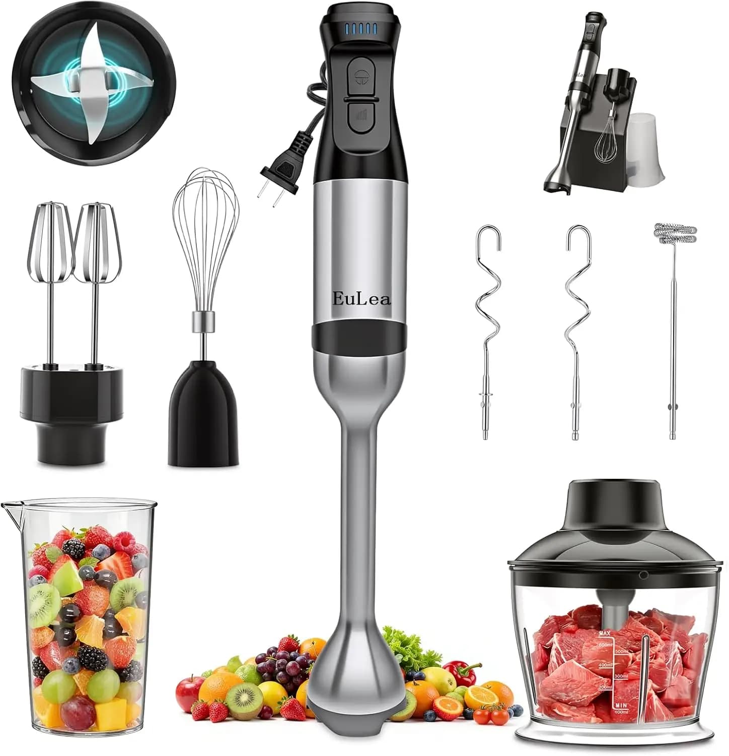 1200W 8-in-1 Immersion Blender Set: Meat Grinder, Dough Hooks, Whisk & More