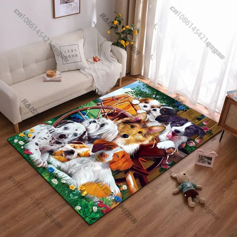 Adorabili cuccioli in un vivace tappeto naturale, tappeto da yoga per soggiorno, decorazione per la stanza, tappetino per gattonare per bambini, zerbino, tappeto per giochi.