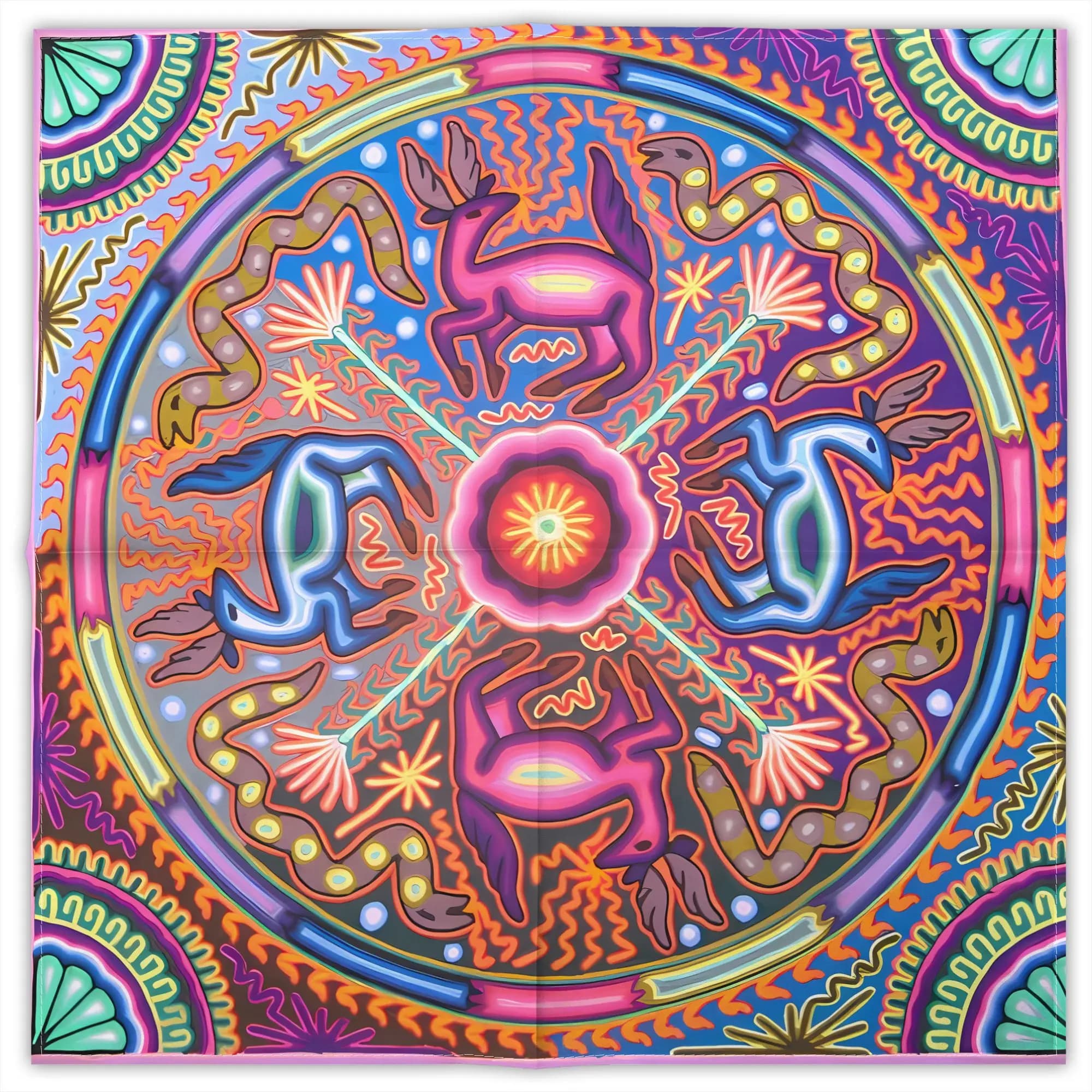 Vibrant Visionary Mandala Tarot Tablecloth Psychedelic Print Mat for Oracle Card Spreads, Board Games & Tabletop Protection