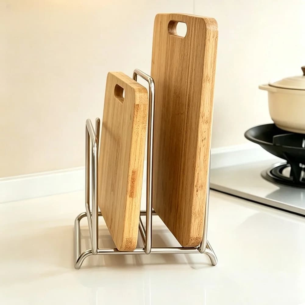 Stainless Steel Kitchen Organizer Stand for Cutting Boards Pot Lids Muffin Tins Shovels and Spoons 10.5 12.2 16.7 cm