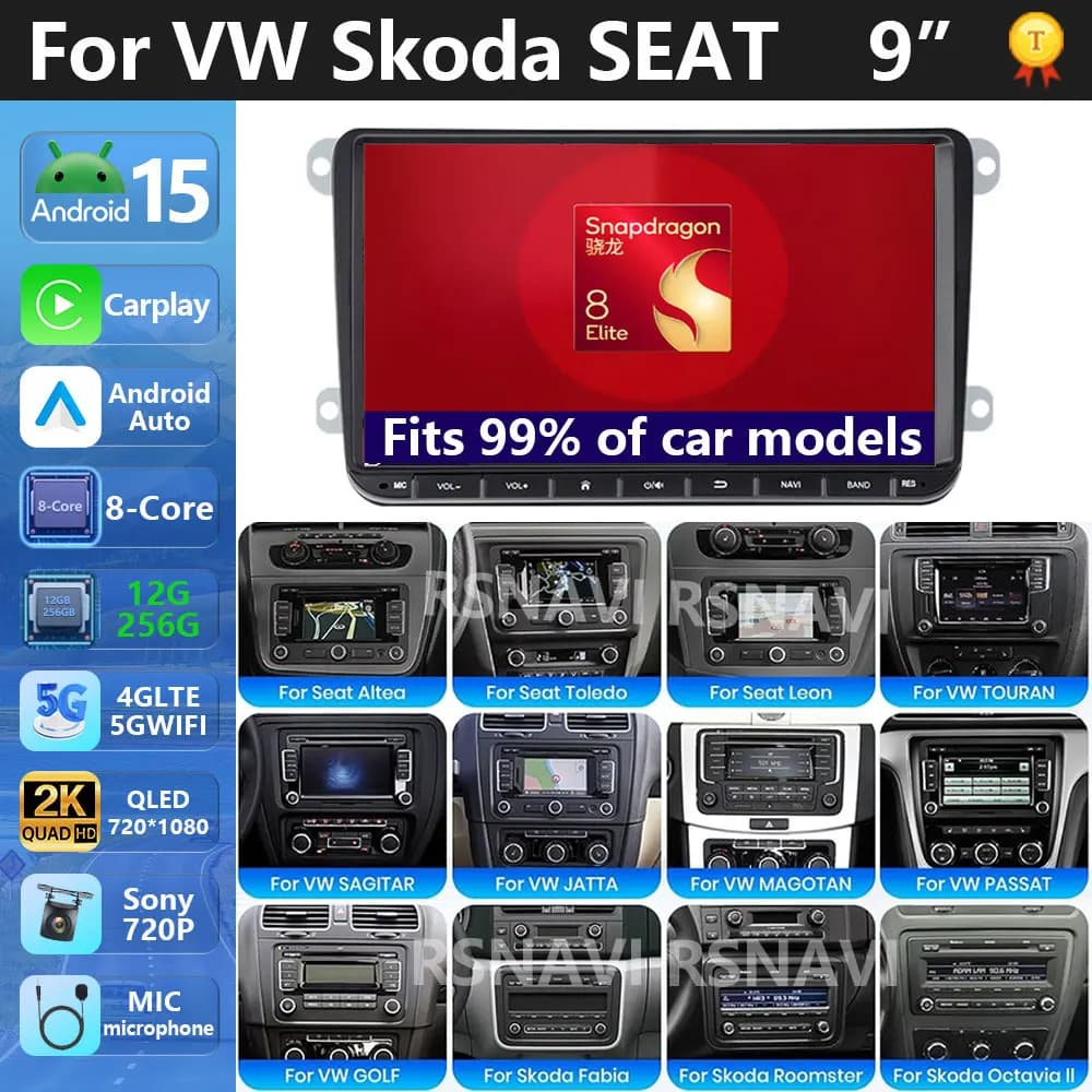Autoradio Multimediale per Volkswagen VW T5 Amarok Polo Tiguan Caddy Golf 6 Passat B6 B7 Jetta con CarPlay Wireless e Android Auto 2 Din