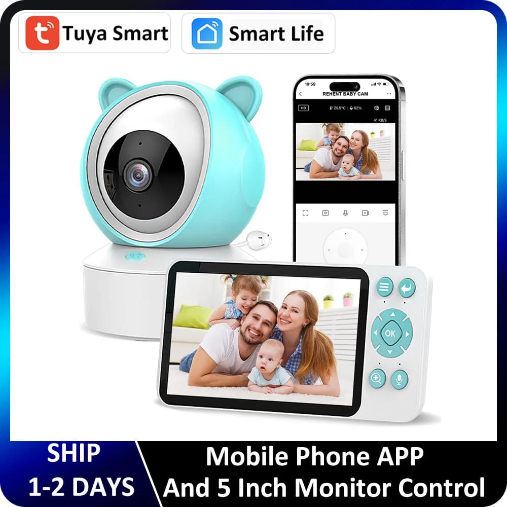 Tuya Smart APP 2MP 2.4G WiFi Baby Monitor Telecamera Alimentazione Promemoria Temperatura Pianto Rilevamento del suono Audio Video Babysitter Camera