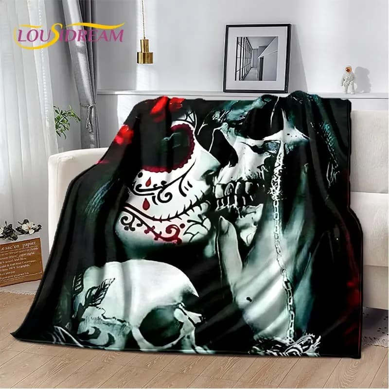 Coperta morbida in peluche con teschio femminile horror gotico 3D, coperta in flanella per soggiorno, camera da letto, divano letto, picnic