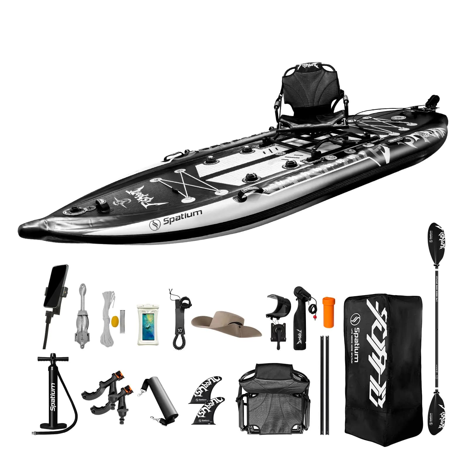 Tavola da Paddle Gonfiabile per Pesca a Tripla Camera 11'*48'*6', Kayak da Pesca con Motore e Accessori Premium