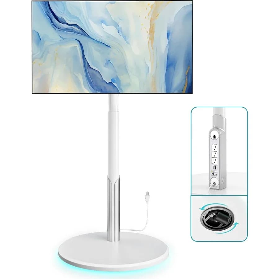 Floor mobile TV stand with power outlet TV trolley with 2765 inch OLED LED monitor wheels 6 height adjustment levels Environment L