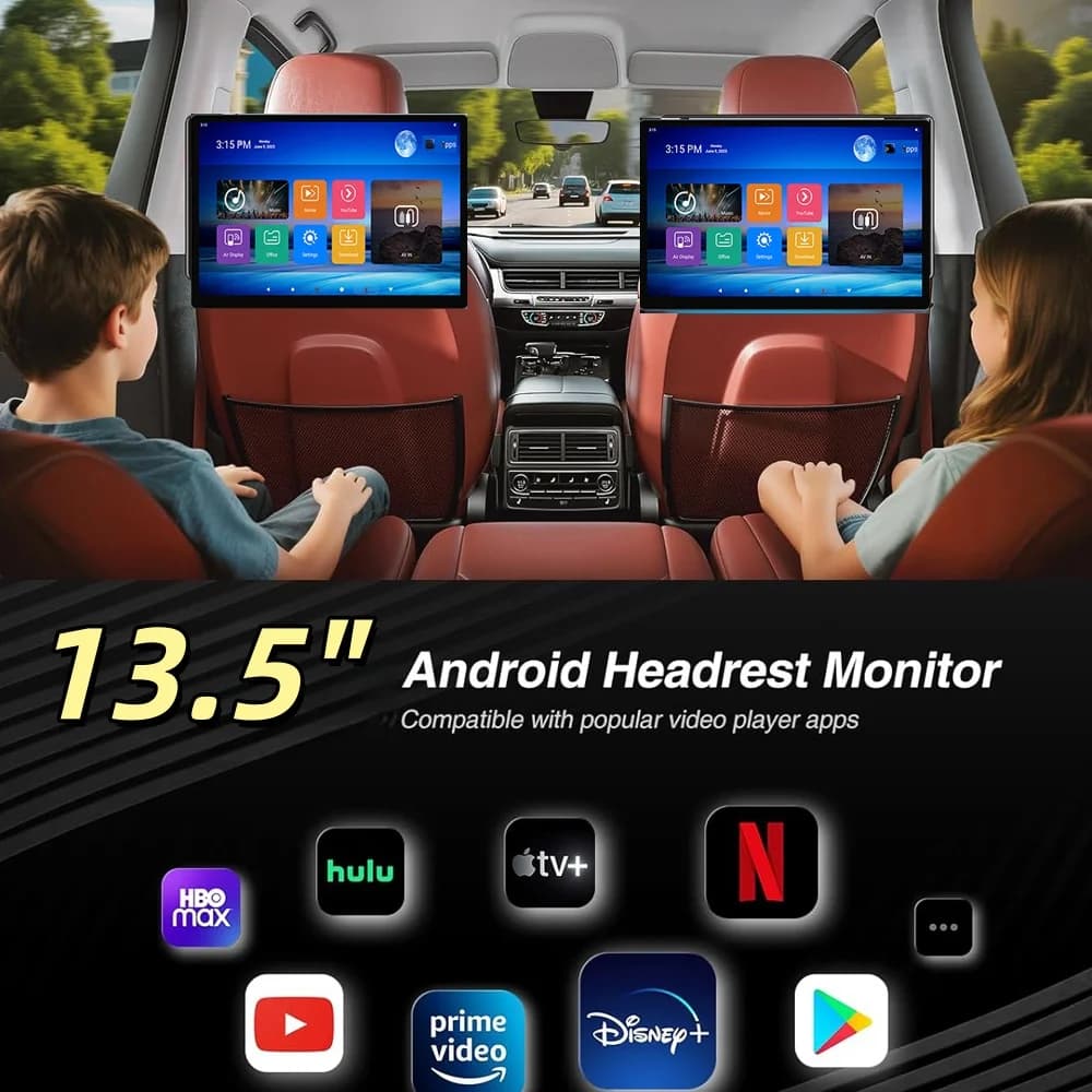 2026 Car Headrest Monitor 13.5" IPS Android 14 Tablet PC 4K 1080P 2G+32GB ROM WIFI/Bluetooth/USB/HDMI/Airplay Movie Video Player