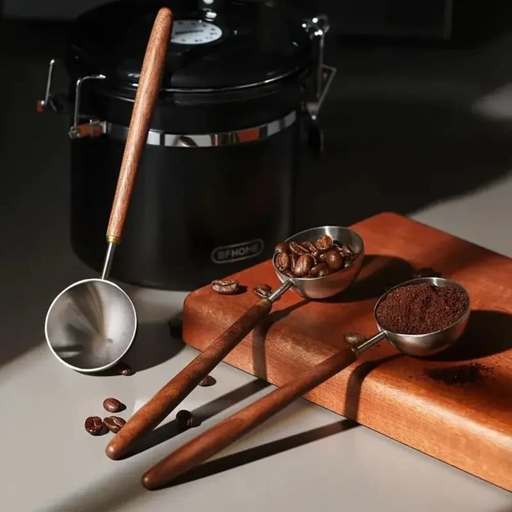 304 Stainless Steel Coffee Bean Measuring Spoons Walnut Handle 3/8/23ML Coffee Powder Measuring Spoon Long Handle Coffee Scoop