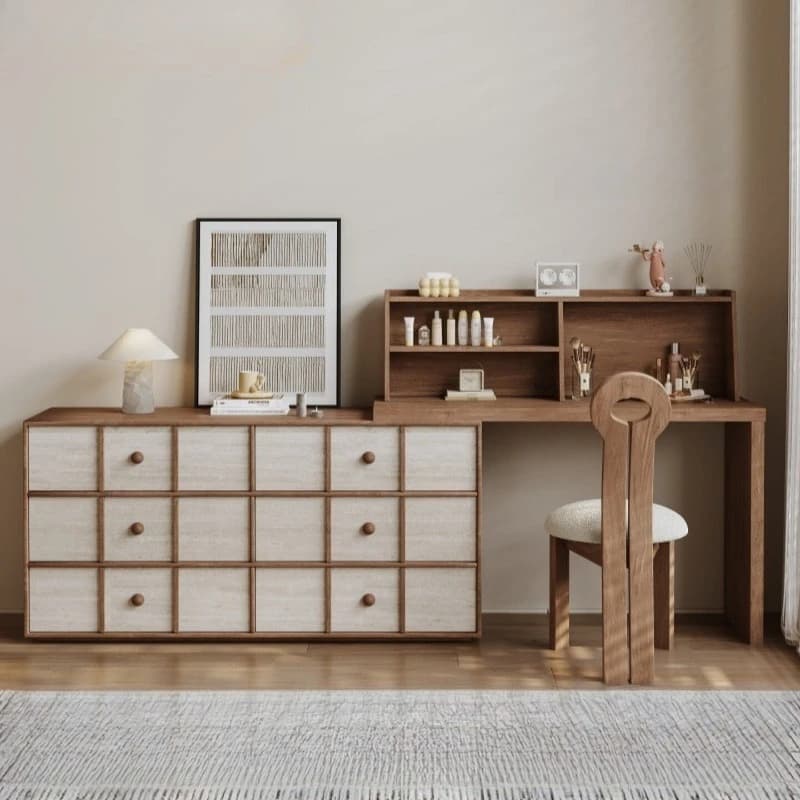 Sgabello Europeo, Tavolo da Trucco, Sedia da Trucco, Scrivania, Comodino con Cassetti, Organizzatore, Tavolo da Toeletta Angolare in Legno, Mobili per la Casa