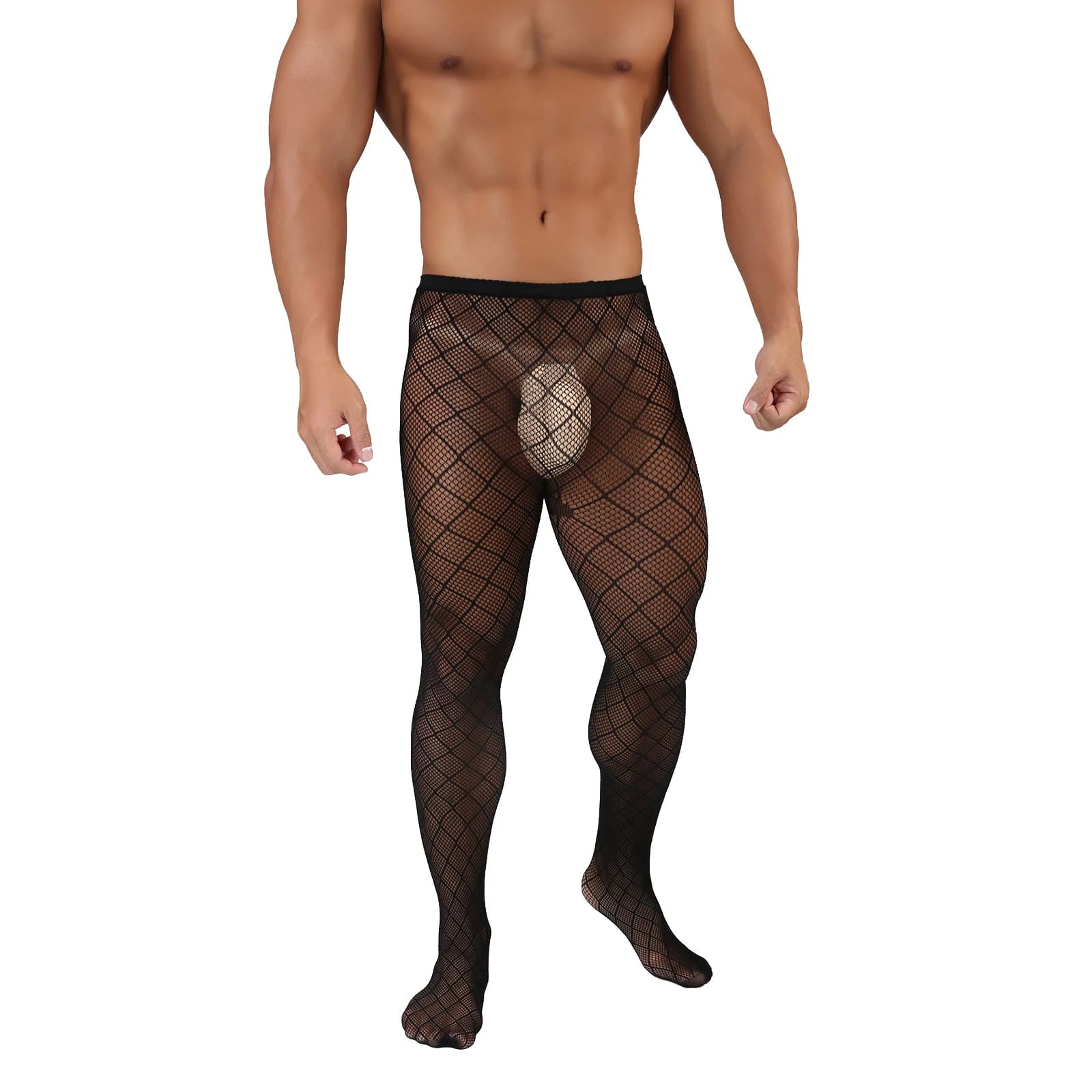 Calze Lingerie di pizzo Collant sexy a rete Maglia da uomo Sissy Ultra sottile Clubwear Leggings erotici trasparenti