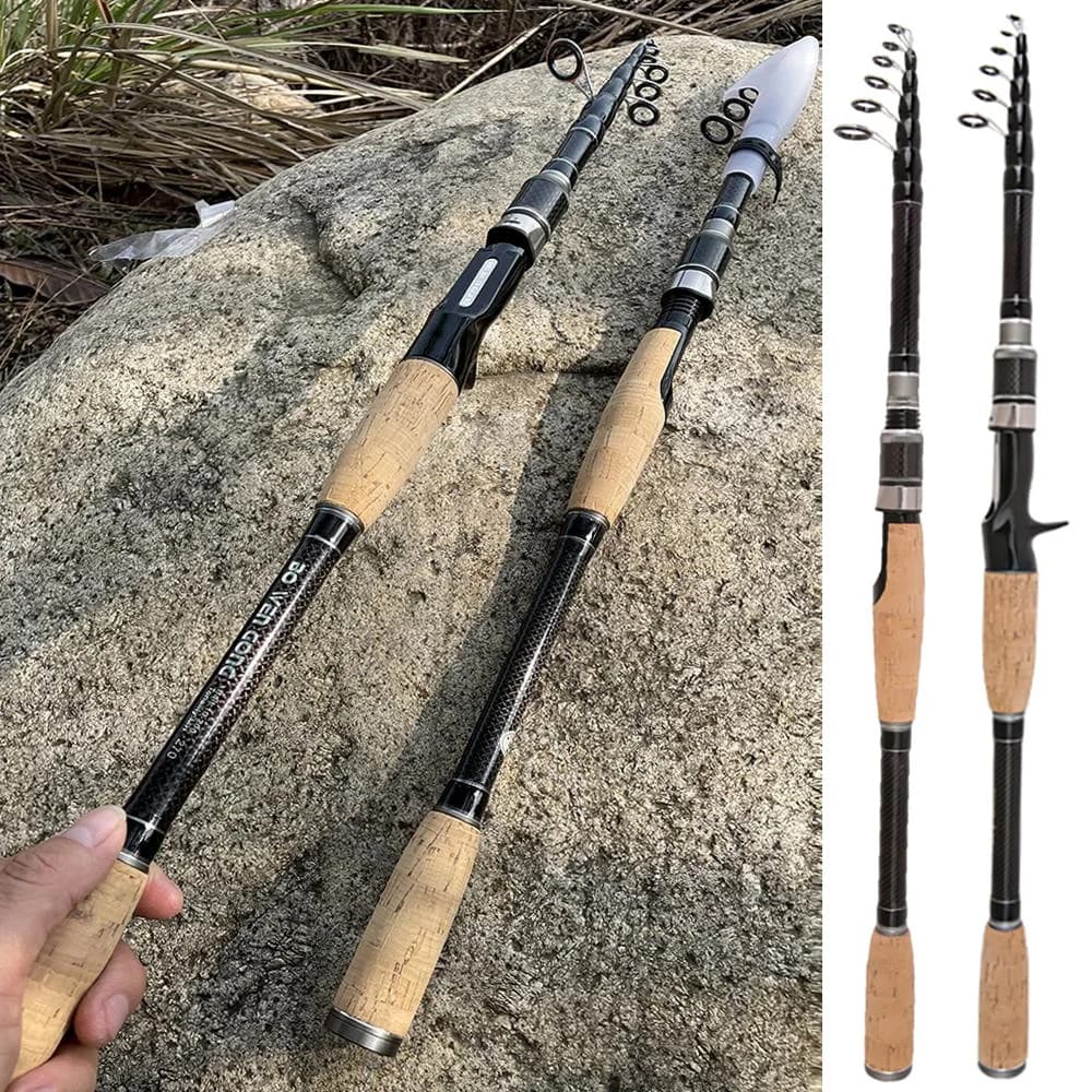Canna da pesca telescopica portatile ultraleggera 1.8M -2.7M Canna da pesca in carbonio con manico in legno per attrezzatura da pesca con esca