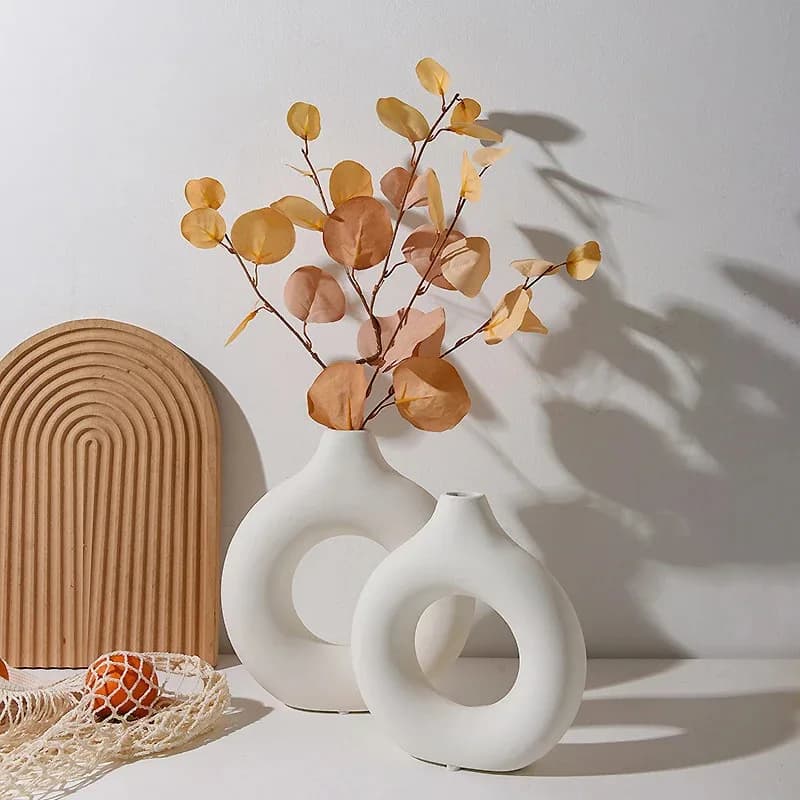 Nordic White Plastic Flower Vase, Modern Bud Bottle Plant Pot, Living Room Office Bedroom Desktop Floral Arrangement Decor