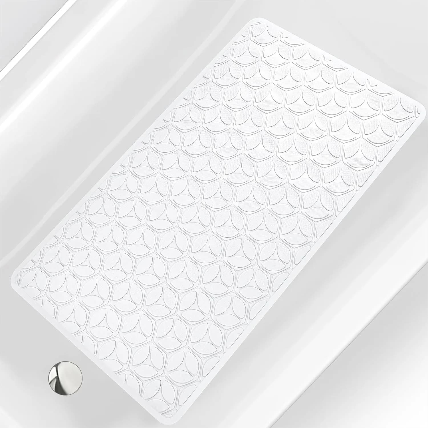 Tappetino antiscivolo per vasca da bagno, tappetino in gomma vera per vasca e doccia, 16" x 28" bianco, 166 ventose, resistente agli odori, lavabile in lavatrice