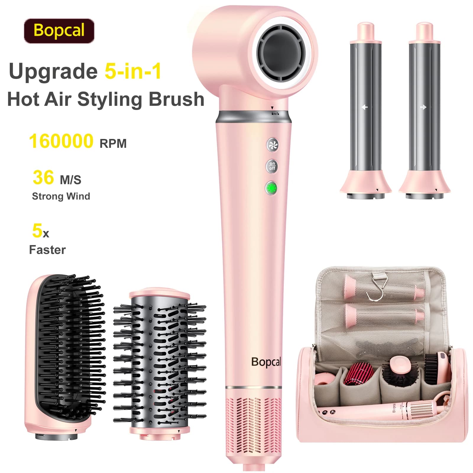 Hot Air Styler 5 in 1 high speed Without crack Fast drying No heat damage Hair Drying Volumizza Straighten with Travel Bag