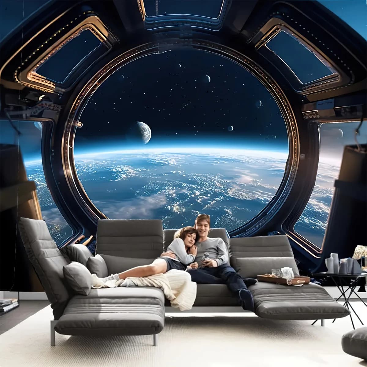 VIKAMA Spacecraft Porthole Earth Starry Sky Theme Tapestry Bedroom Living Room Gaming Room Decor Room Decor