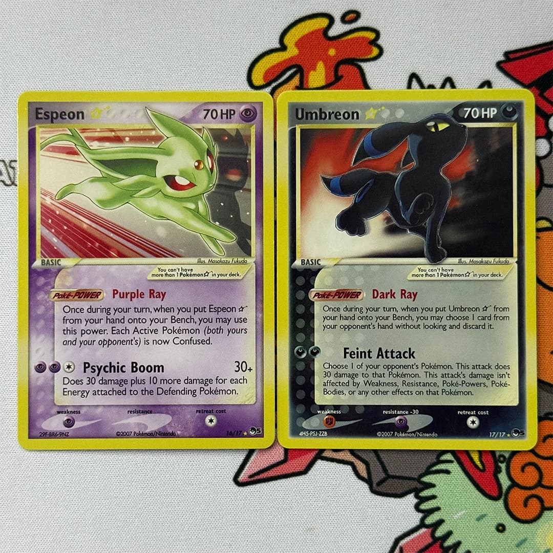 DIY English Proxy 2007 P.M. Serie POP 5 # 17 Carte Collezionabili Umbreon-Gold Star, Carte Anime PTCG Espeon SERIE 5 Fatte a Mano