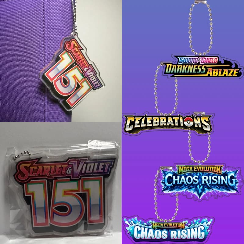 Portachiavi in acrilico con logo Anime Pkm per la serie completa PTCG, mostri Mega Evolutions 151, logo e carte da collezione