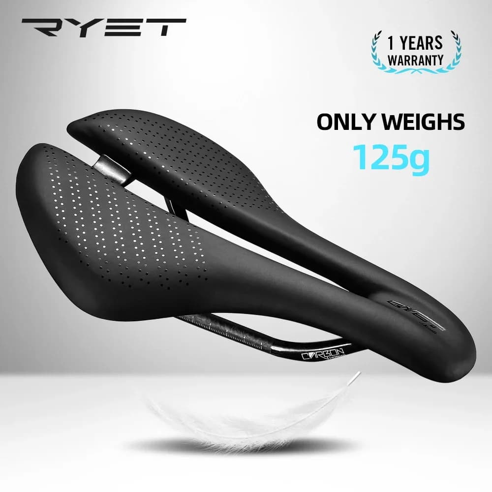 Sella per bici in carbonio RYET 125g Sedile da corsa ultraleggero per ghiaia da strada MTB Cuscino in PU Nero Comfort ergonomico leggero