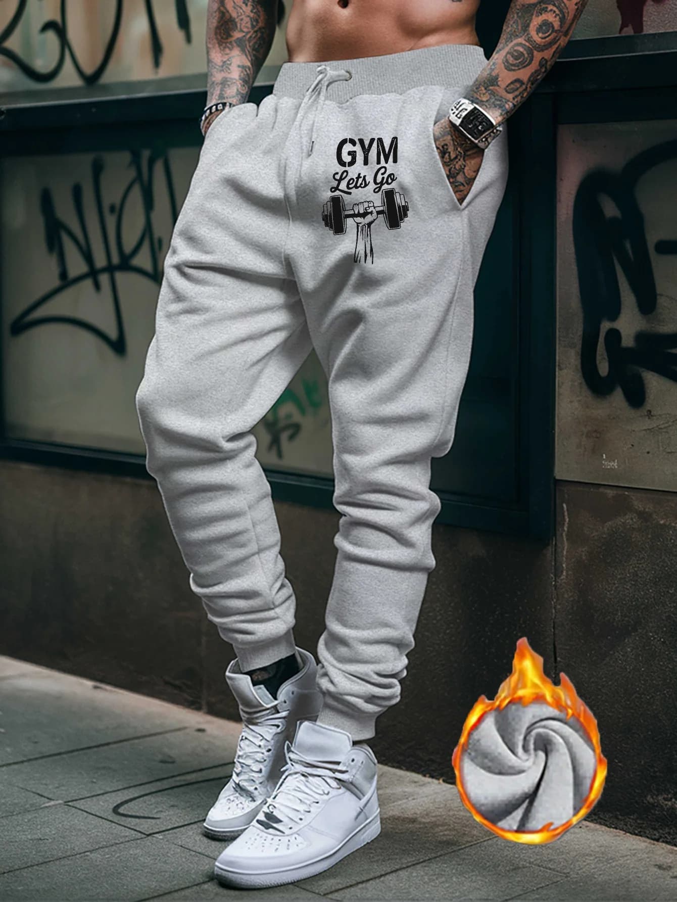 Sport‑vibe Training GYM Dumbbell Fitness Art Decor Print Sweatpants Men Hip Hop Sports Jogger Trousers Nice Wearing Feel
