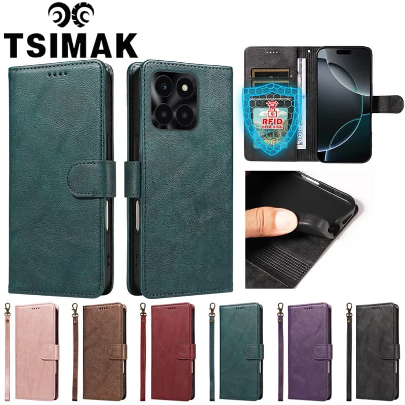 Leather Case For Honor X5C Plus X5B X6 X6A X6B X6C X6D HonorX5b X5BPlus Flip Wallet RFID Blocking Layer Protect Anti-Theft Cover