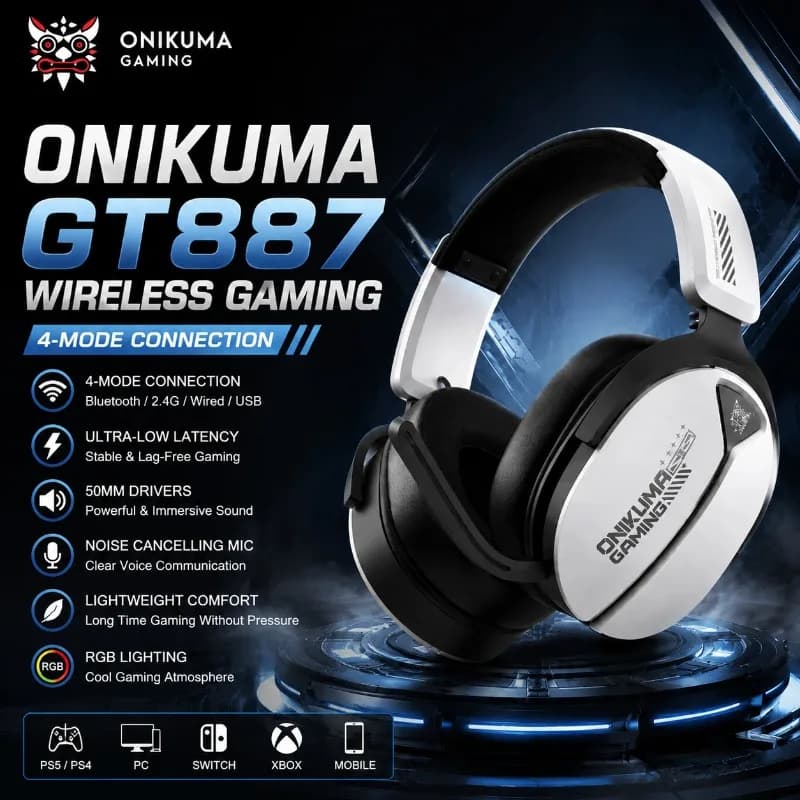 ONIKUMA GT887 Wireless Gaming Headset 4 Mode Bluetooth Headphones Ultra Low Latency With Microphone Wired For PS5 PC Switch Xbox