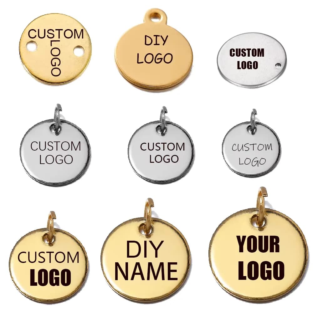 30/50 pieces labels with laser engraved logo circular label stainless steel 6mm-12mm pendants engraved with round pendant for jewelry creation