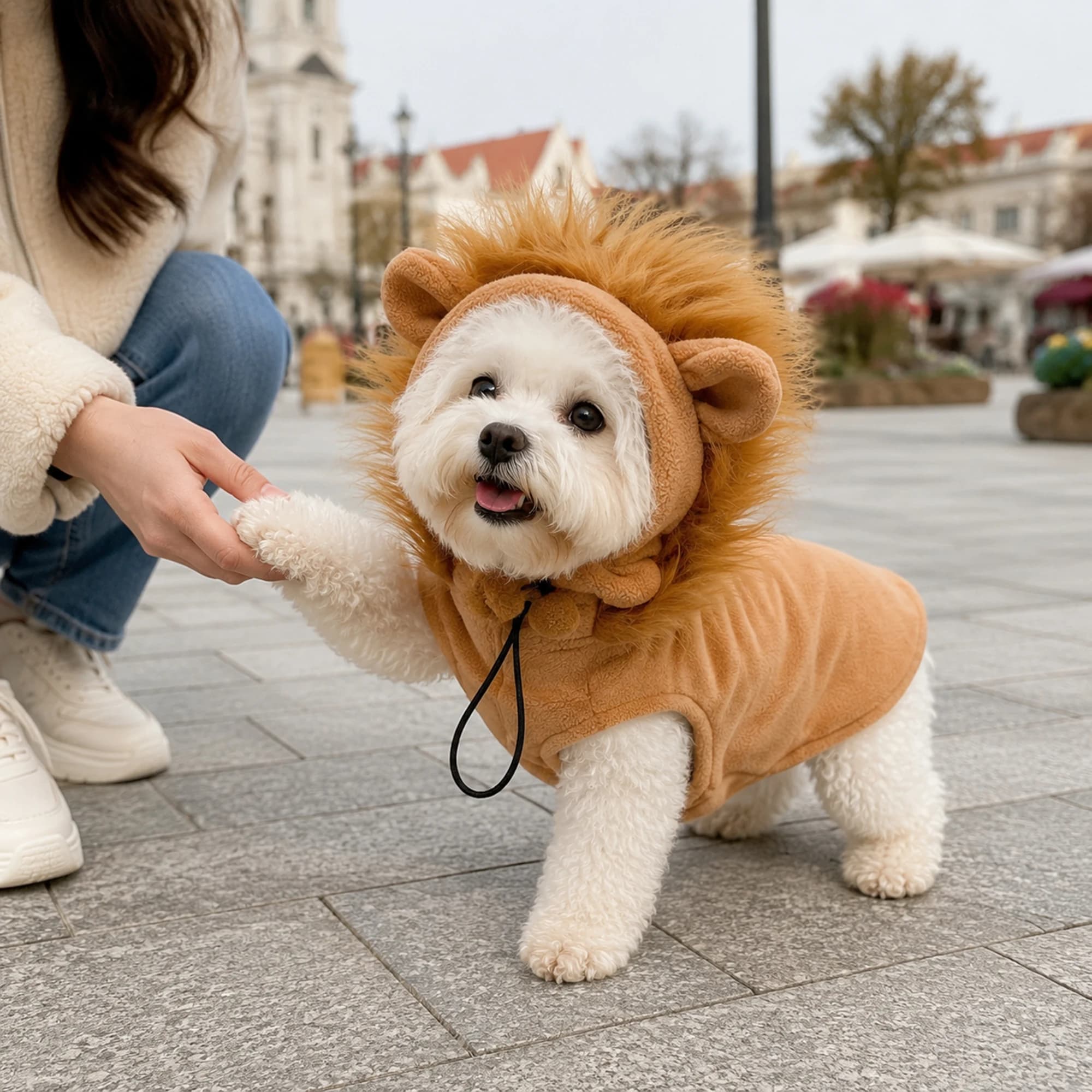 Pet Headgear Walk The Dog Hood Vest Drawstring Design Ventilate Comfortable Lion Shaped Take Eye Catching Photos Dog Coat