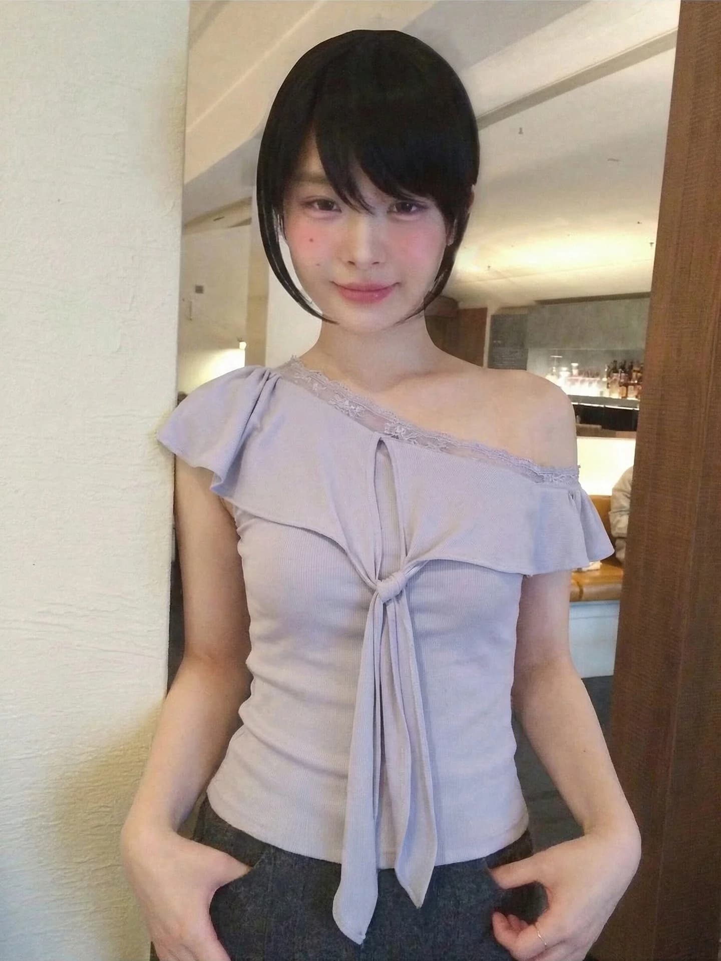 Pale Purple Lace Short Sleeve Women's Spring T-Shirt Slim Fit Beautiful Blouse Style Top Korean Style Commute Fashion