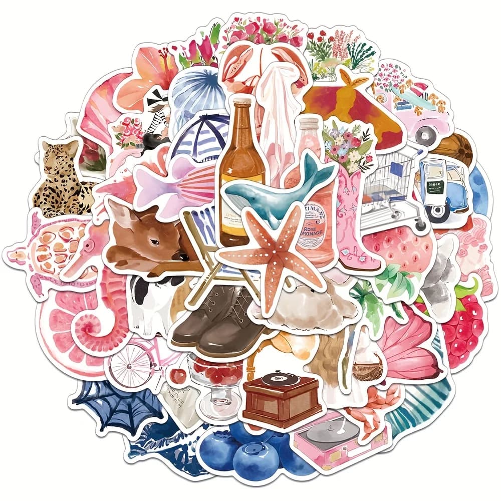 50 pcs Watercolor Diary Scrapbook Stickers Decoration Phone Cases Notebook Bags Water Bottles Scrapbooking Stickers DIY