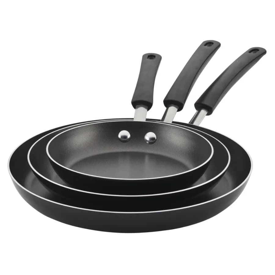 Easy Clean 3 Pcs Nonstick Frying Pans Skillets Dishwasher Safe 8 Inch 9.75 Inch 12 Inch Black