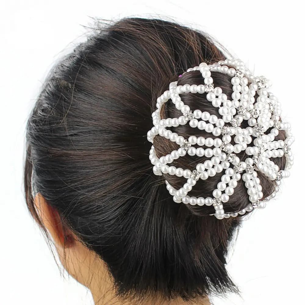 Ragazze Donne Cristallo Crochet Balle Danza Panino per capelli fatto a mano Reti per capelli con perle Copricapo per rete per panino