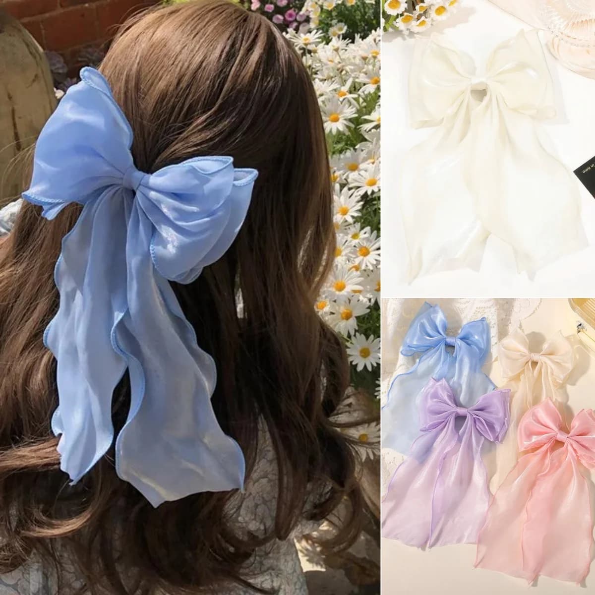 Nuova Molletta per Capelli da Donna in Chiffon Rosa e Viola Stile Francese con Fiocco, Accessorio per Coda di Cavallo, Regalo per la Fidanzata