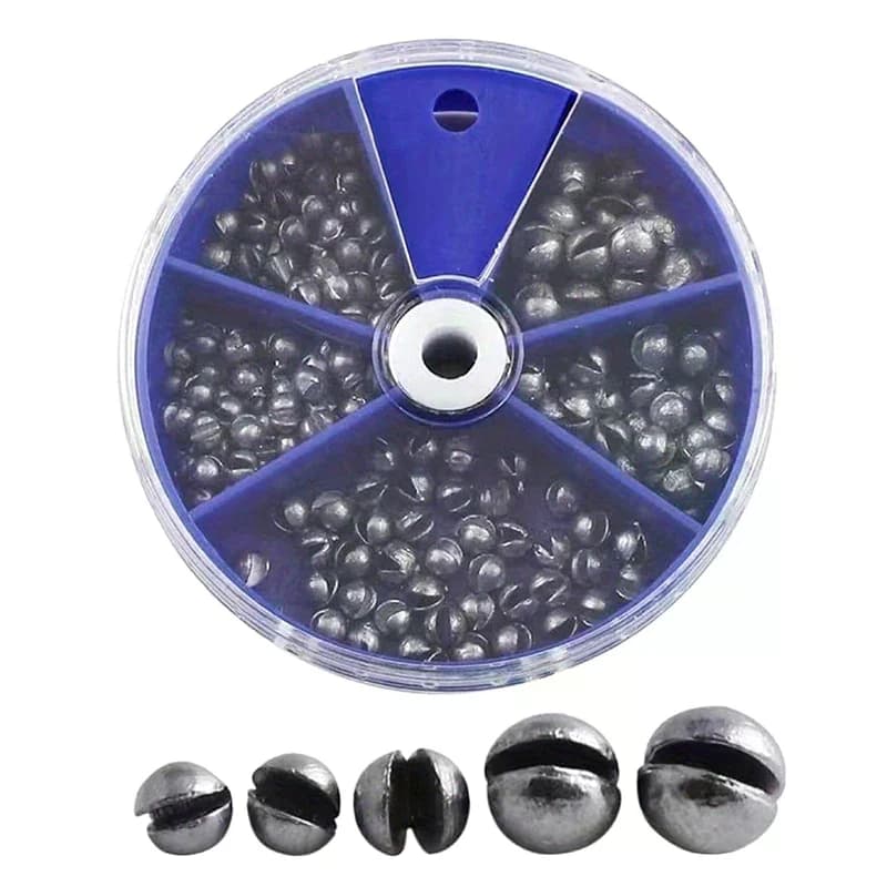 Set completo di piombi da pesca al piombo (0,2 g, 0,3 g, 0,4 g, 0,6 g, 0,8 g) con custodia per lancio marino e pesca profonda