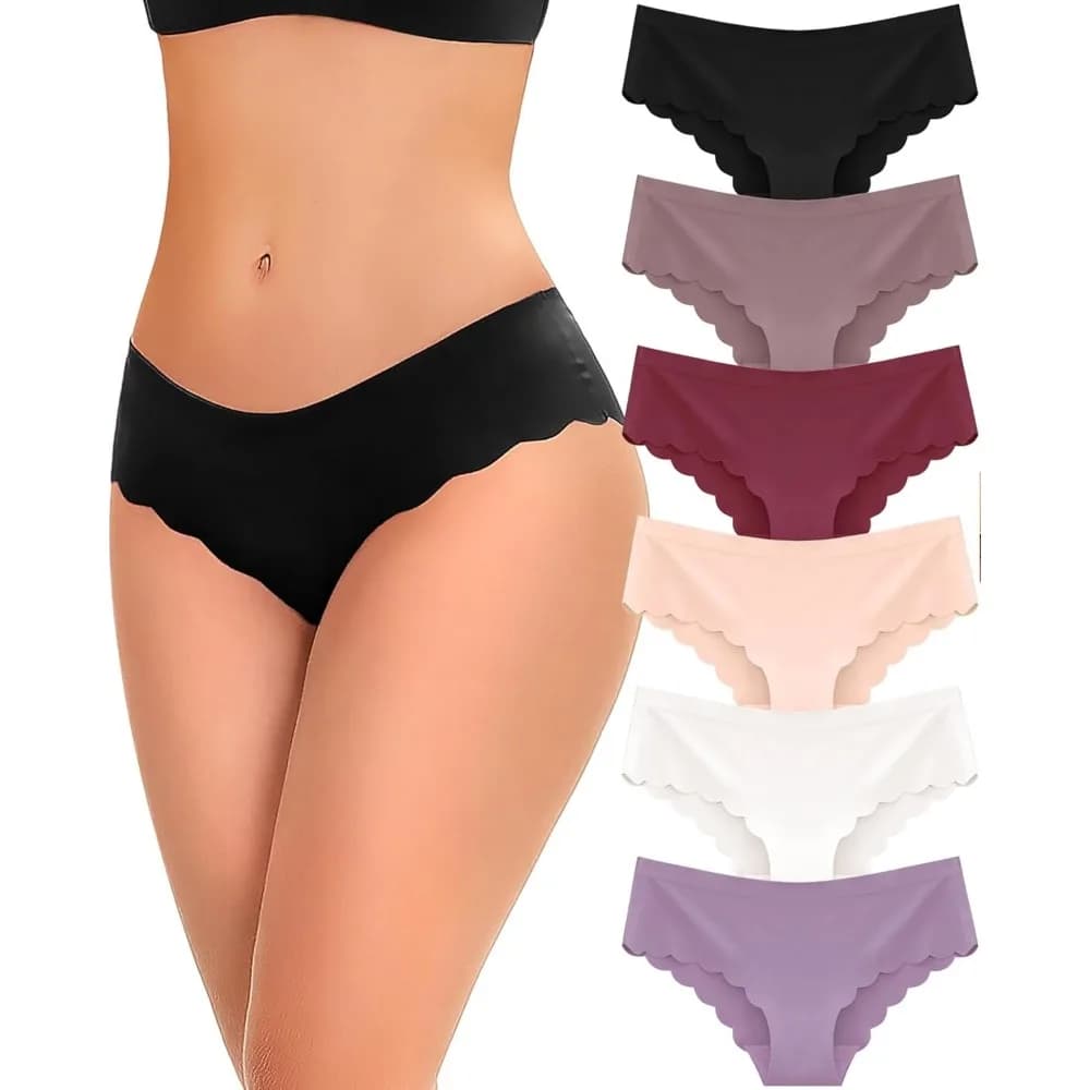 6 pack Seamless Underwear for Women Sexy Low Rise Hipster Wave Edge No Show Bikini Panties Womens Cheeky S-XL