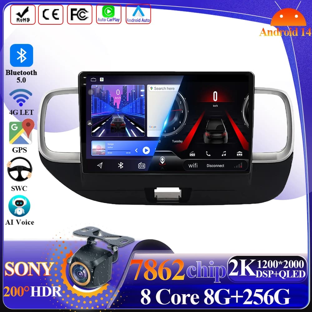 Android 15 Carplay Per Hyundai Venue 2019 2020 Lettore Multimediale Per Auto Sistema Intelligente 8 Core 5G Wifi Bluetooth Touch Display