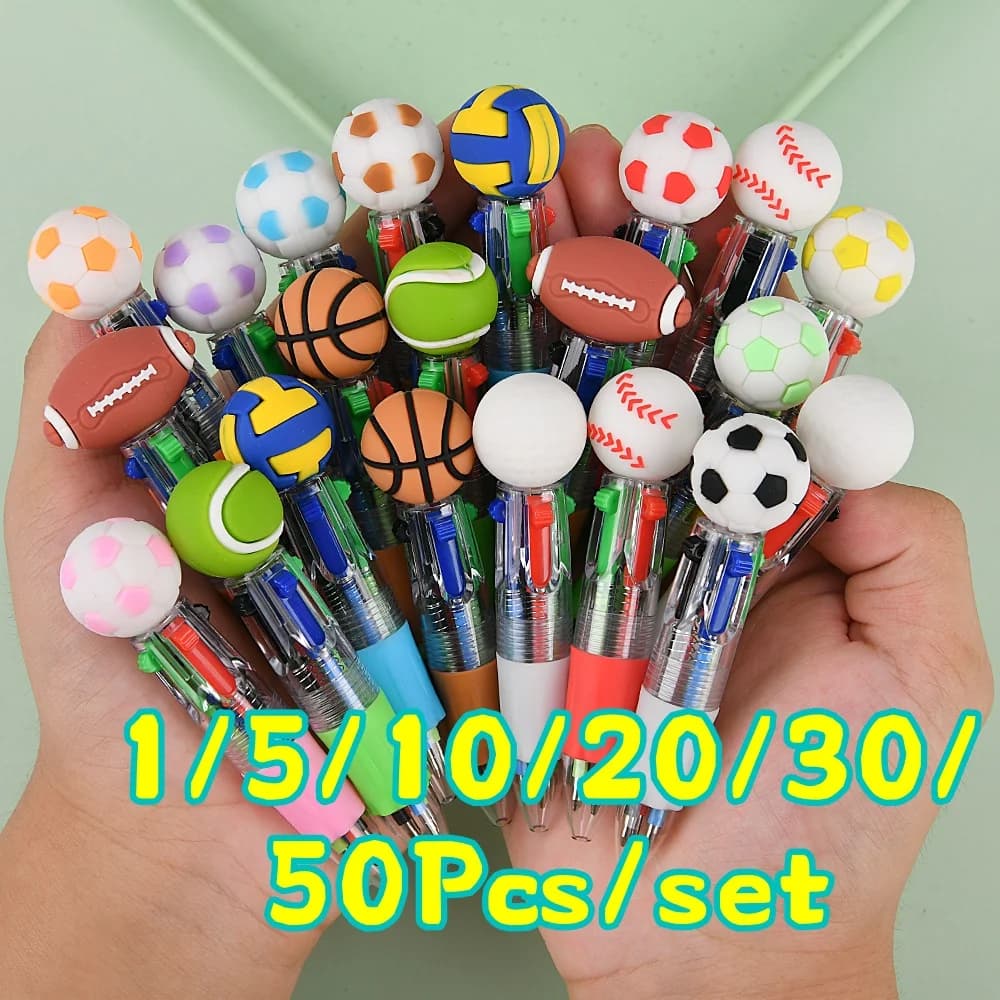 Mini penne sportive 4 in 1 da 1-50 pezzi: design carino per calcio/basket/rugby, inchiostro multicolore per appunti, materiale scolastico e per ufficio