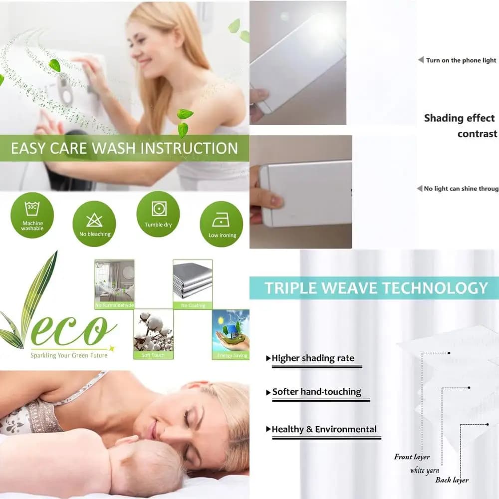 Tende oscuranti super resistenti, privacy e blocco della luce per camere da letto, bianche, set di 2, 70x95