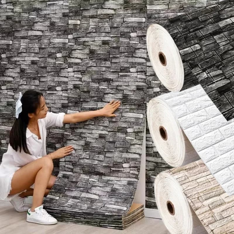 Adesivo Murale 3D 1-10M, Carta da Parati Effetto Mattone Retrò Antimacchia, Rivestimento Autoadesivo Impermeabile per Decorazione Pareti Soggiorno