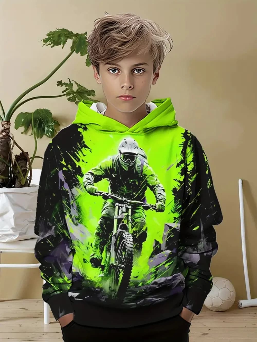Child Sweatshirt Boys' Fashion Motocross Racing 3D Printed Casual Hoodie Long Sleeve Polyester Sport Tops Pullover Kids Clothes