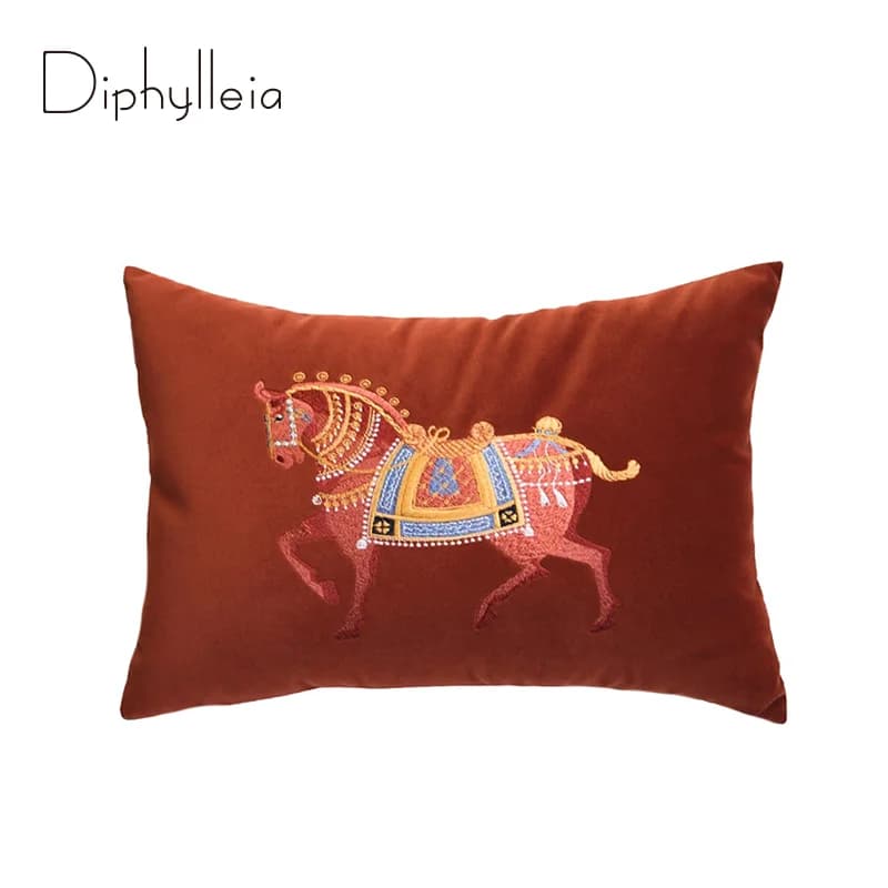 Diphylleia Caldo Autunno Arancione Fodera per Cuscino Decorativa Stile H Cavallo Ricamo Stupendo Federa Lombare 35x50 cm Per Divano Letto
