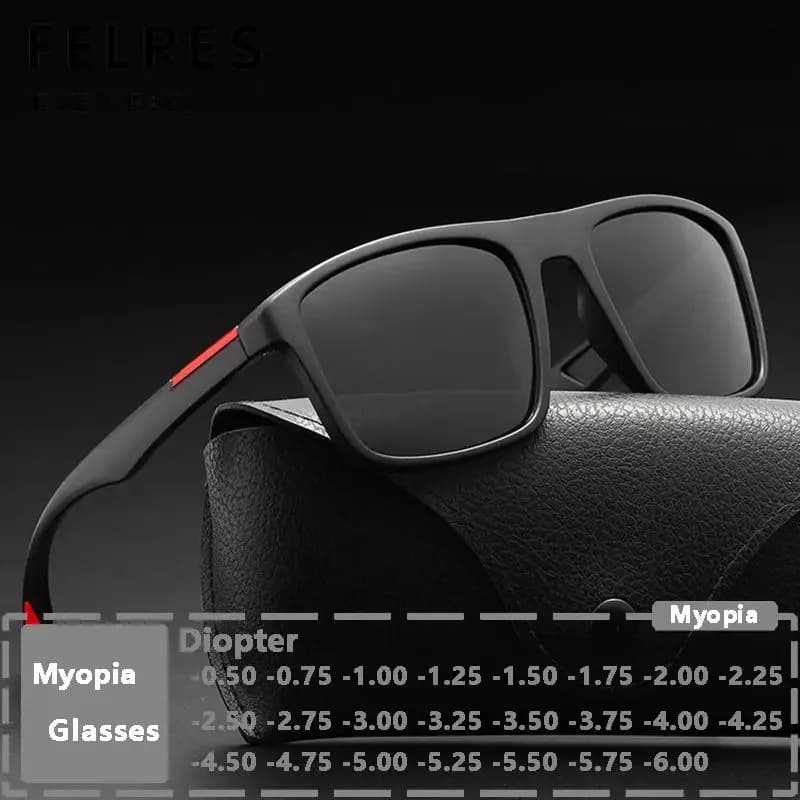 Occhiali da vista quadrati classici con lenti nere Miopia Occhiali miopi da uomo Occhiali da vista colorati Occhiali da sole da guida per sport all'aria aperta -2.0 -2.5