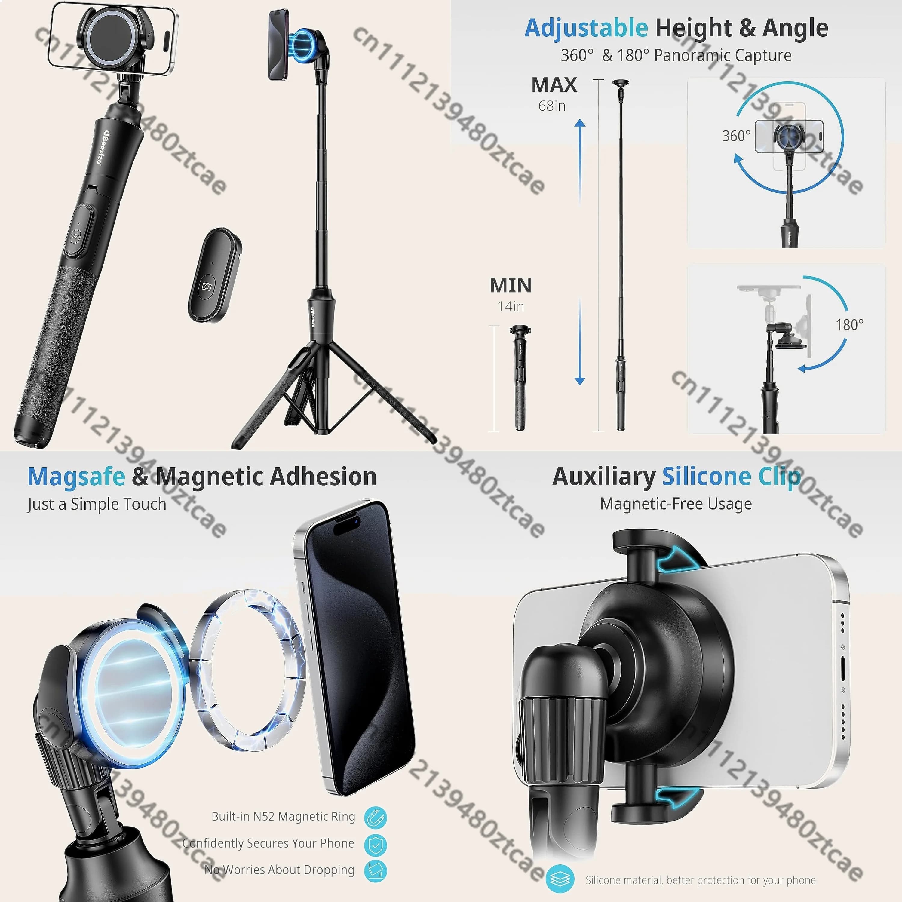 Magnetic Selfie Stick Tripod with Wireless Remote Extendable Stand for iPhone Android