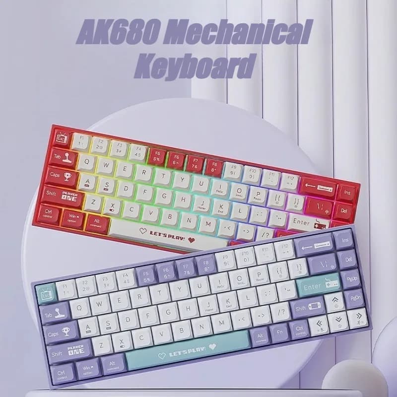 Tastiera meccanica AJAZZ AK680 Tastiera meccanica cablata per ufficio sostituibile a caldo personalizzata Tastiera da gioco RGB piccola ABS a 68 tasti