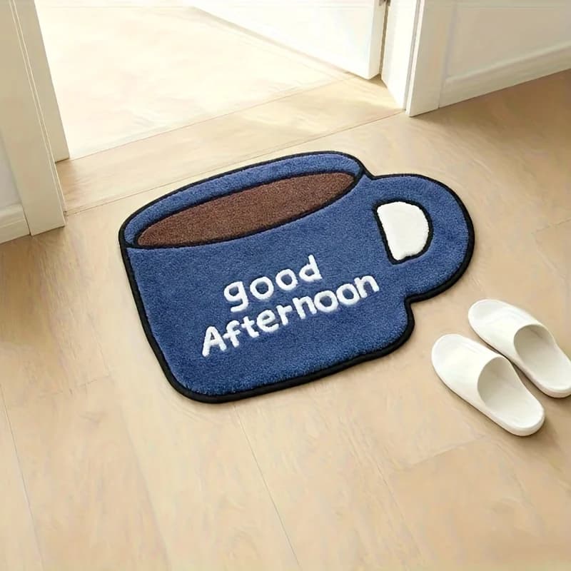 VIKAMA Cup-Shaped Rug Unique Mat Blue Door Mat Cartoon Fun Rug Carpet For Living Room Rug For Bedroom Bathroom Mat Home Decor